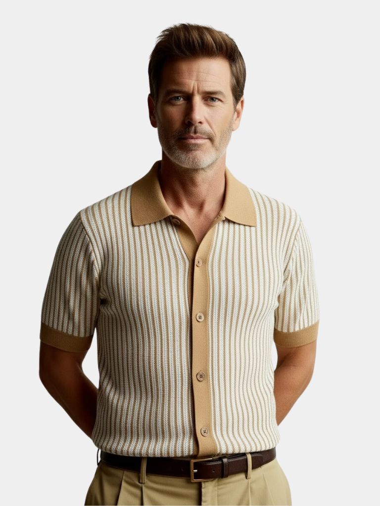 Striped Knit Polo Shirt