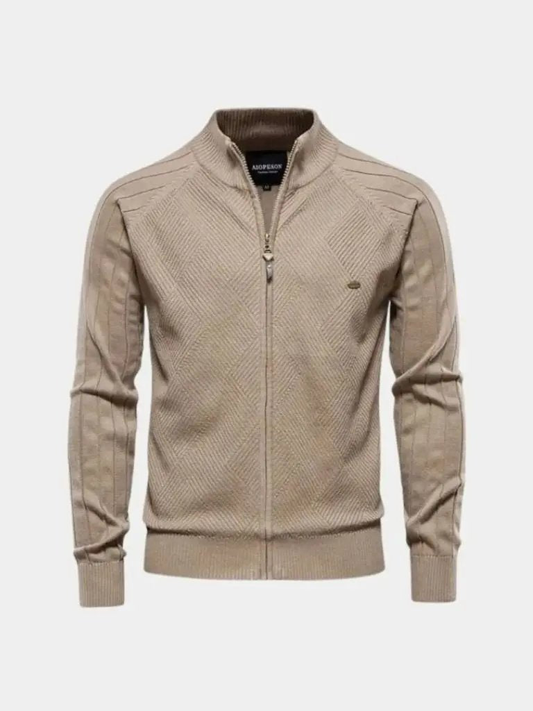Men’s Cardigan Sweater – Zipper Jacquard Color Casual Everyday Knitwear SPECTER